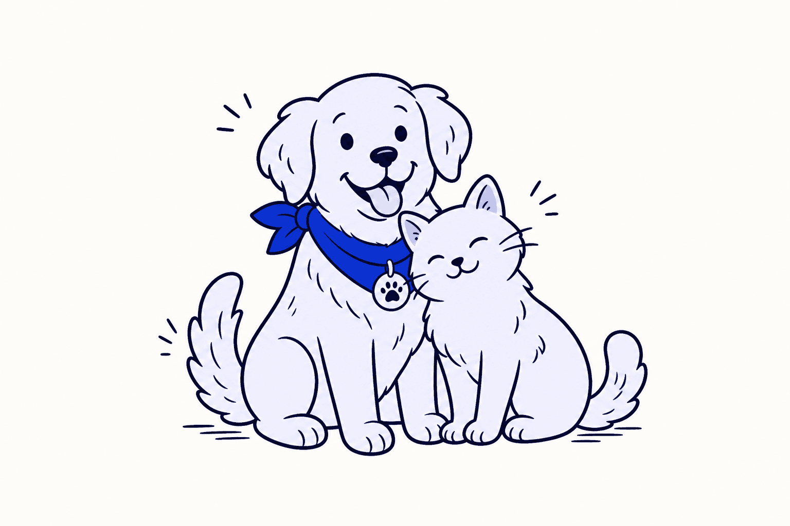 Ilustración de un perro y un gato sentados juntos