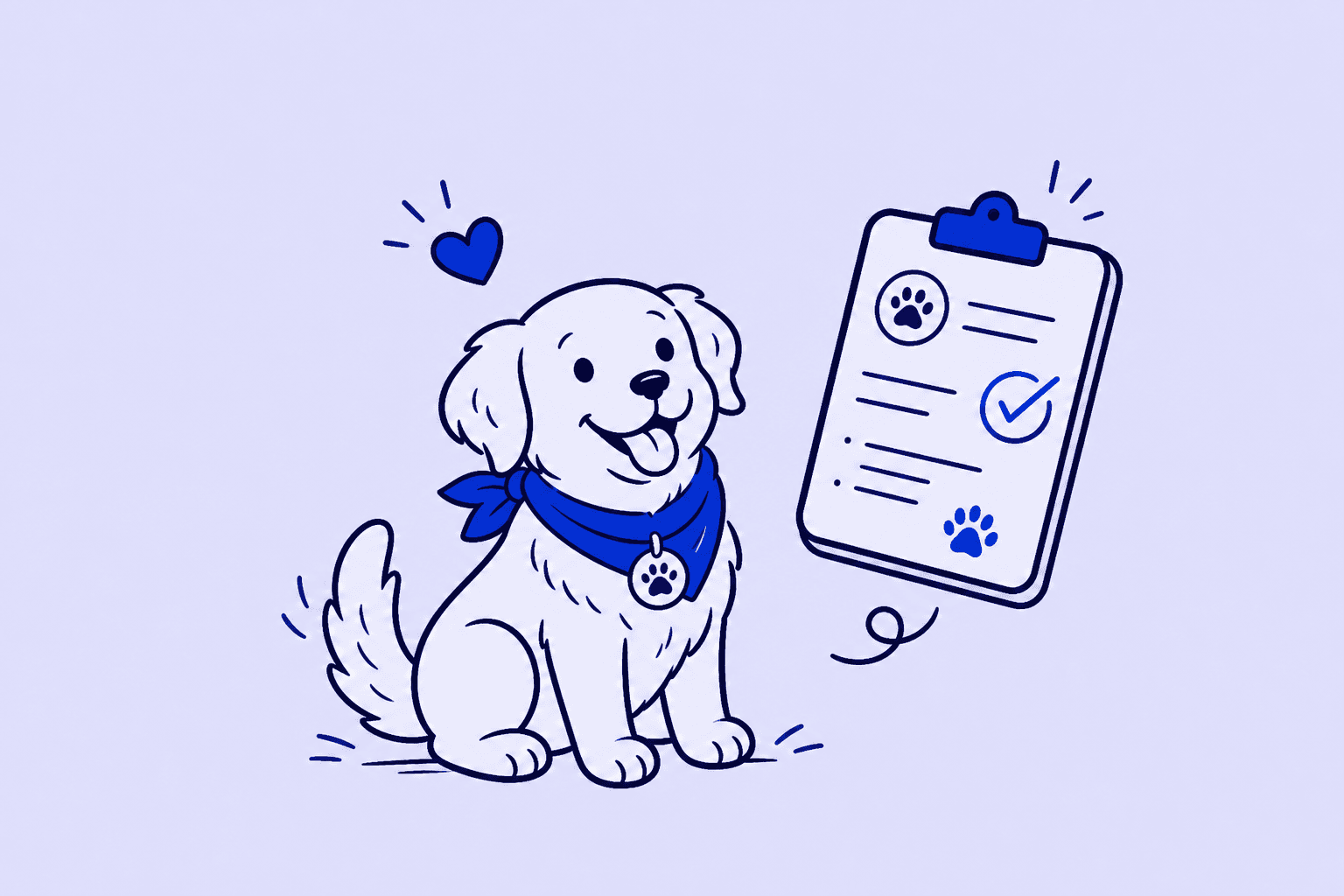 Ilustración de un perro con su expediente médico digital